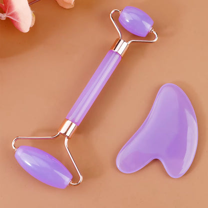2Pcs Double-End Gua Sha Massage Roller Neck Face Board Facial Skin Lifting Scraper Anti-Wrinkle Beeswax Stone Scraping Massager